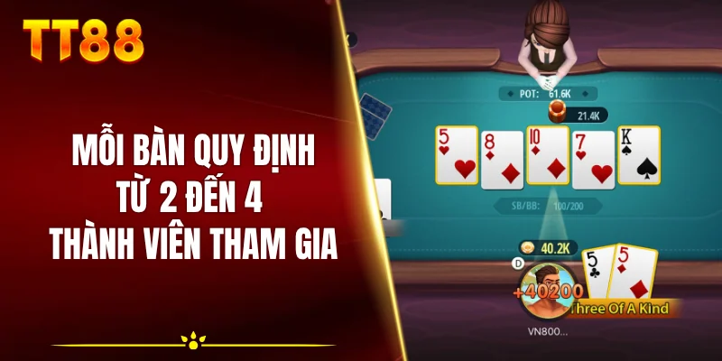 Mỗi bàn quy định từ 2 đến 4 thành viên tham gia